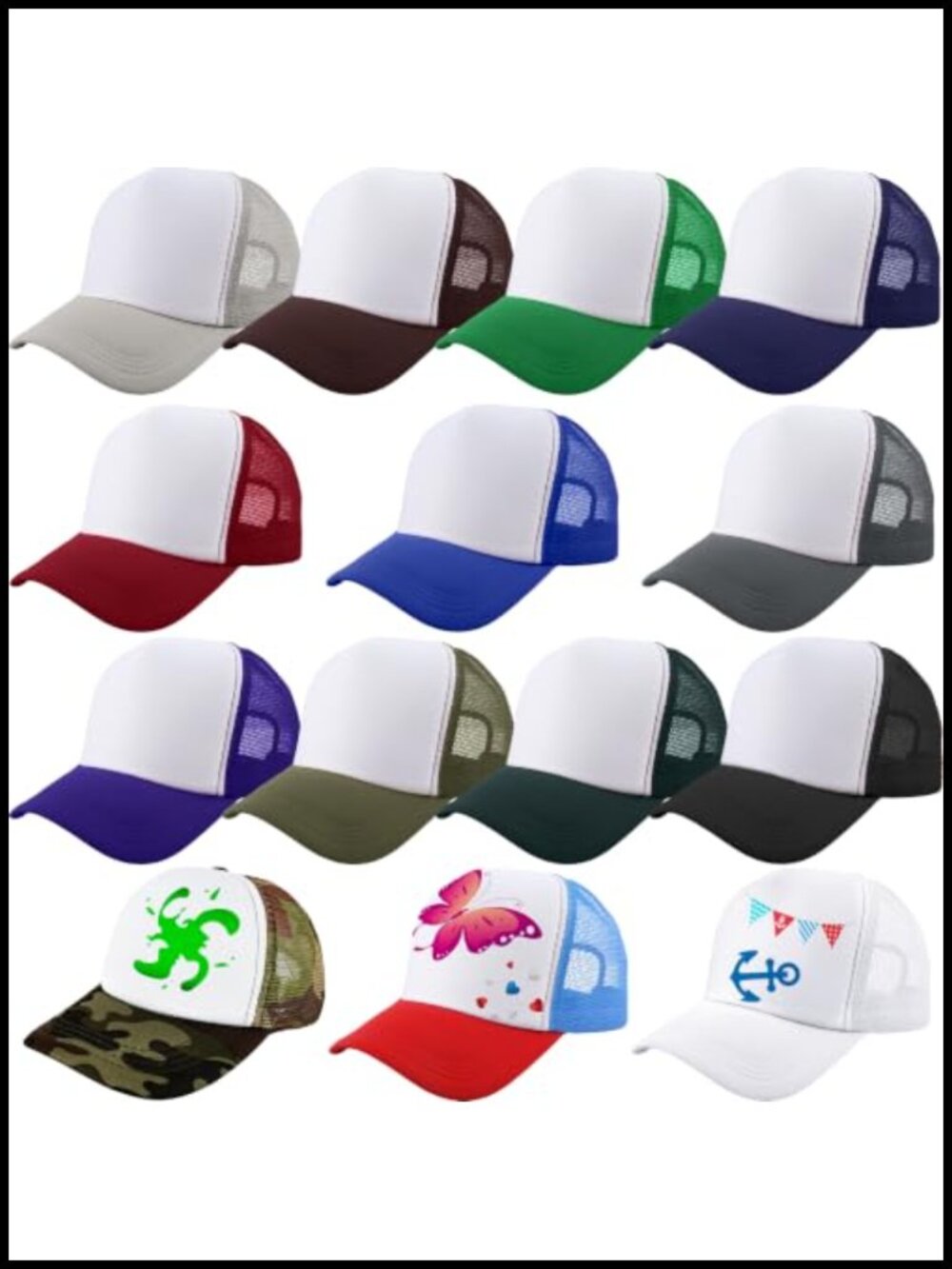 14 Pack Kids Trucker Hats Mesh Baseball Cap Sublimation DIY Adjustable